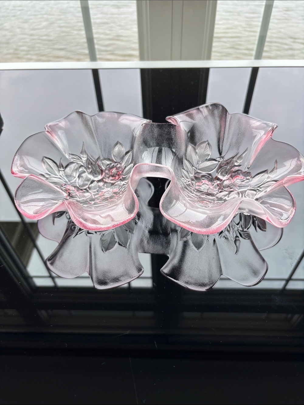 Mikasa Rosella Pink Ruffled Double Glass Serving Dish